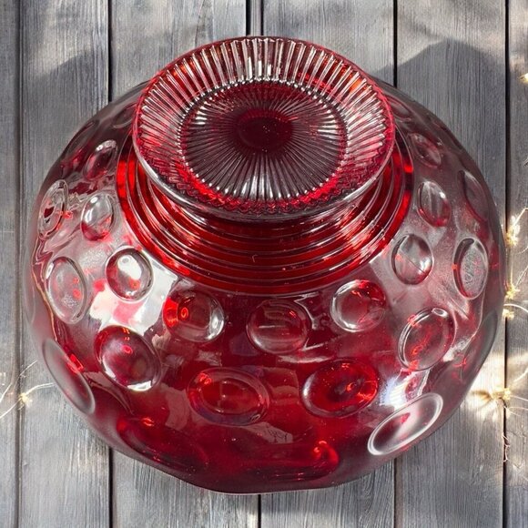 Imperial Glass Old English Ruby Bowl Dot Groove Design Footed Scalloped Rim Bowl - Picture 2 of 16